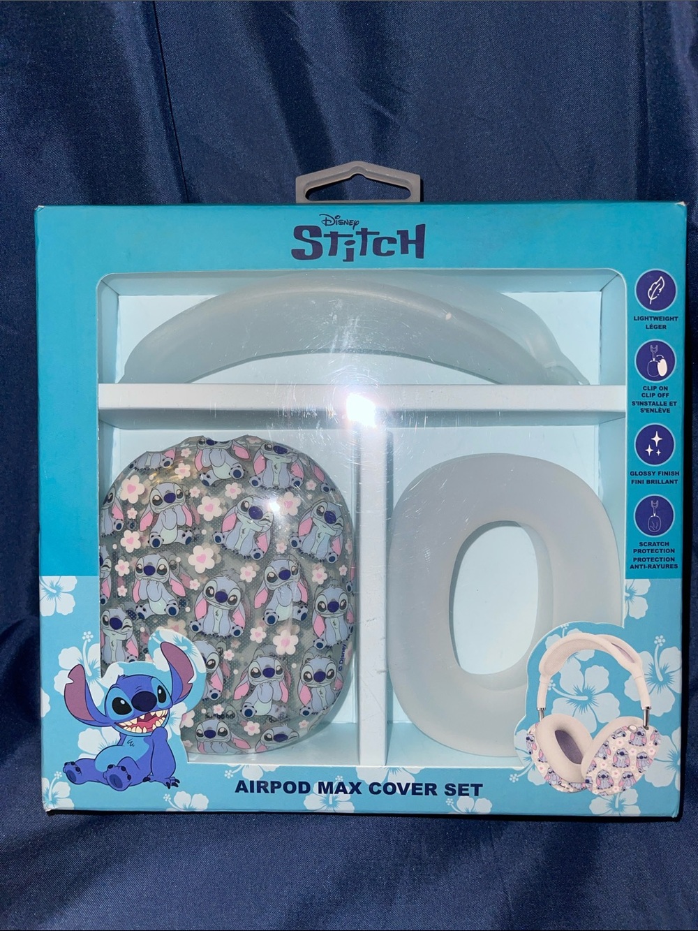 Disney Stitch Floral Pink and Gray AirPod Max Cover Set
